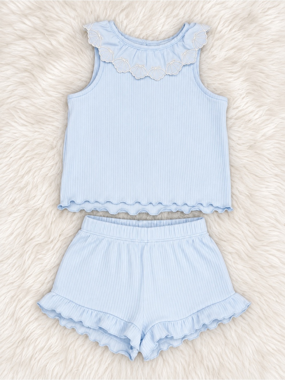 Carter's Light Blue Ribbed Tank & Ruffle Shorts Set